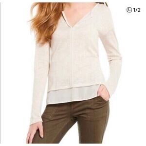 Sanctuary Small Ivory Layered Hem Mixed Media Sweater Knit Top Minimalist